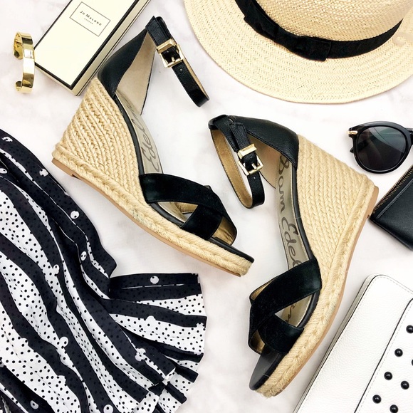 Sam Edelman Shoes - Sam Edelman Black Ankle Strap Wedge Sandals